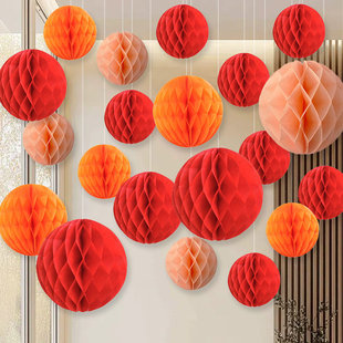 蜂窝球灯笼装饰新年挂饰红色商场店铺橱窗吊顶开业过年场景布置