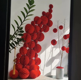 元宵灯笼装饰红色蜂窝球背景墙贴挂饰新年过年氛围场景布置道具