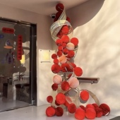 年味氛围场景布置红色蜂窝球灯笼竹编挂饰店铺新年装 饰美陈道具