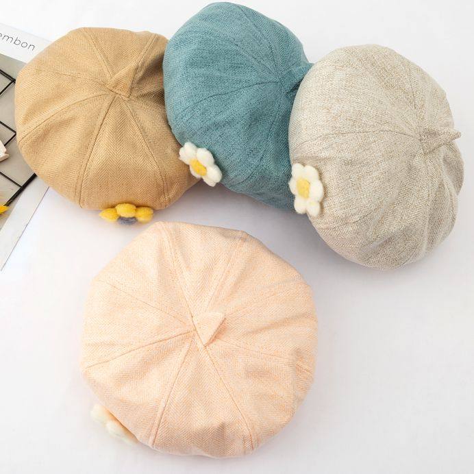 新款贝雷帽子小花蓓蕾帽保暖透气春秋韩版公主小清新女宝宝女孩棉