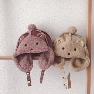 清仓儿童雷锋帽子秋冬卡通刺绣麂皮绒拼接护耳帽宝宝保暖飞行帽