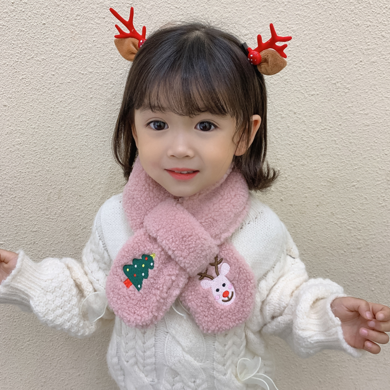 清仓宝宝围巾秋冬季韩版羊羔绒圣诞小鹿交叉加厚保暖手套男女围脖