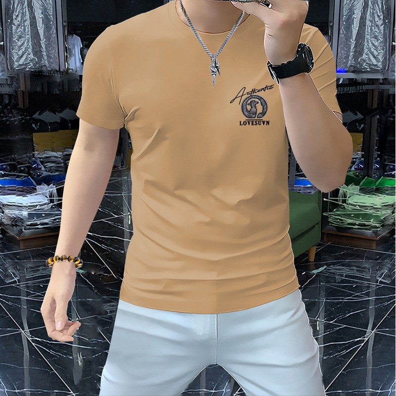 专柜高档丝光棉短袖t恤夏季休闲简约上衣潮男青年韩版修身弹力T恤