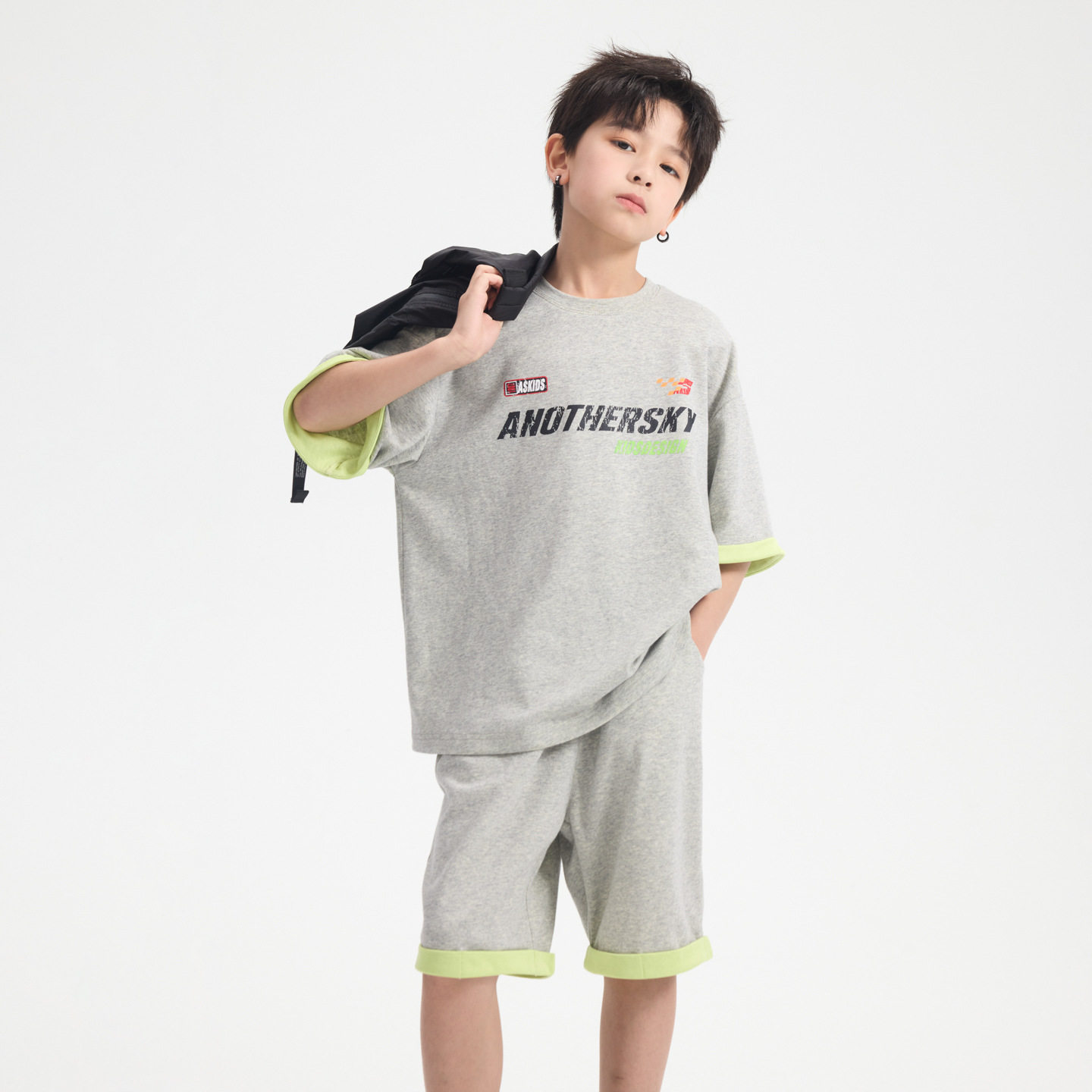 男童夏季羽毛球运动户外撞色短袖套装2026新款中学生儿童冰感衣服