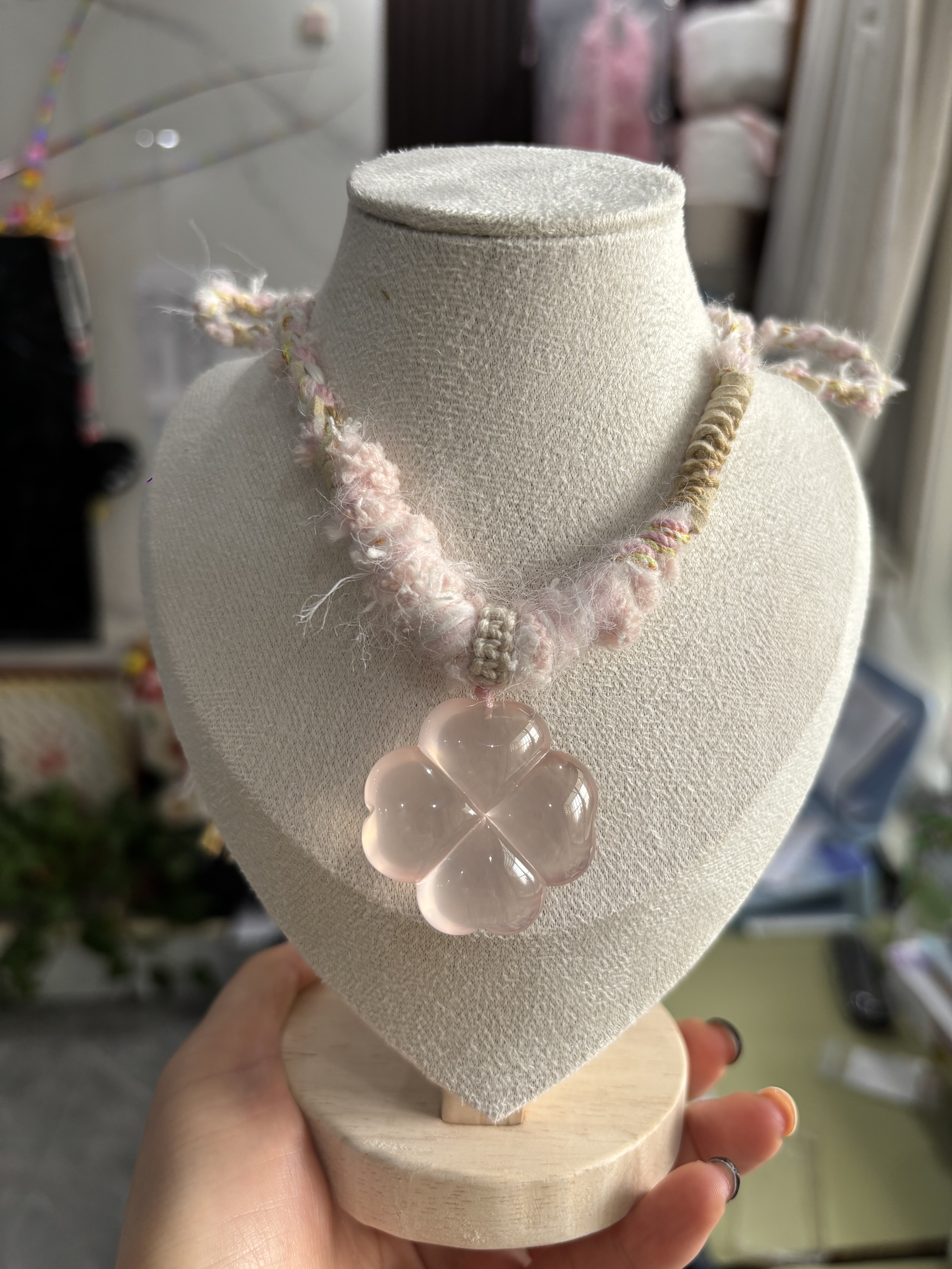 天然粉水晶四叶草吊坠毛衣链,饰品/流行首饰/时尚饰品新,颈饰,淘宝优惠券,粉丝福利购,淘宝优惠卷