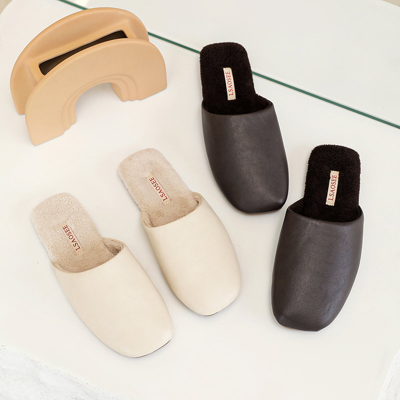 防水PU棉拖鞋保暖防滑简约高级