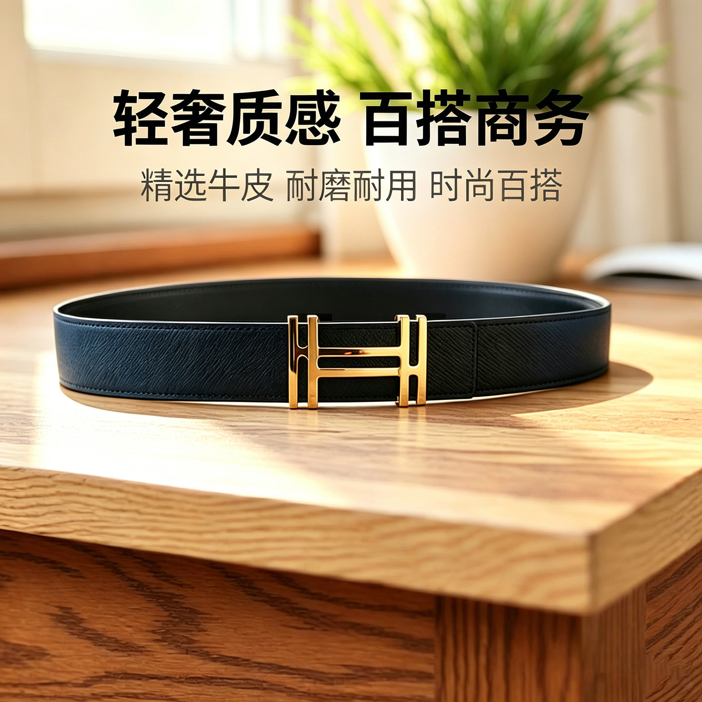 高端商务爱马男士皮带真皮时尚休闲小众简约腰带正装西装时尚百搭