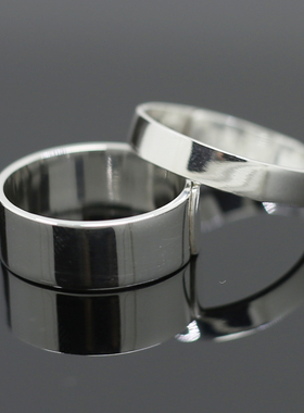 999纯银光面银戒指素圈宽女调节