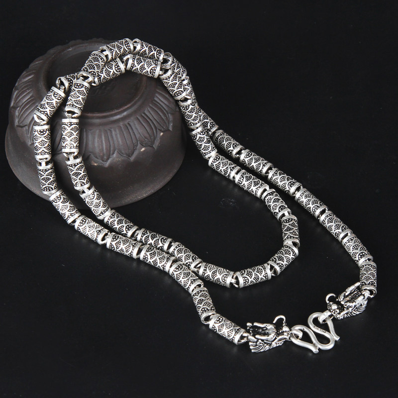 古法银项链男99足银纯银潮人长款粗泰银复古龙头社会霸气原创男款