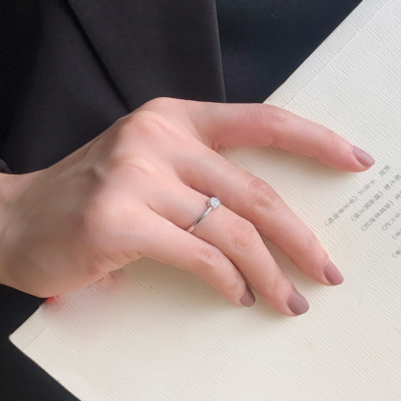 纯银戒指女 镀白金水晶仿钻石镀金锆石婚戒925银碎钻宝石镶嵌韩版