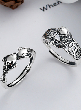 年年有鱼S925银纯银戒指女双鱼