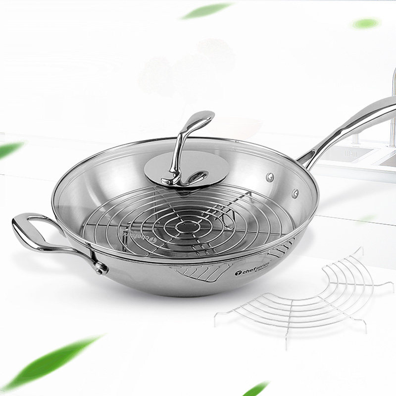 特百惠炒菜锅正品4.2升/2.3升至尊精钢三层炒锅不沾锅无油烟