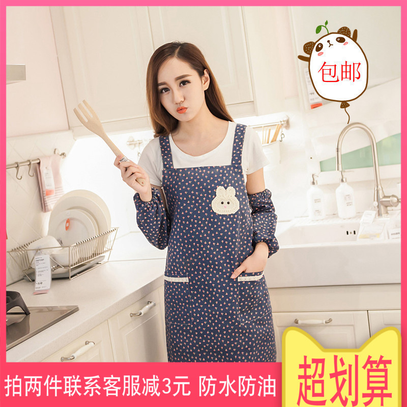 围裙女包邮韩式时尚罩衣厨房做饭套袖套装防水可爱背带家用工作服