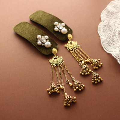 原创手工新中式设计精致民族边夹发夹2025丝绒钉珠流苏中古侧面夹