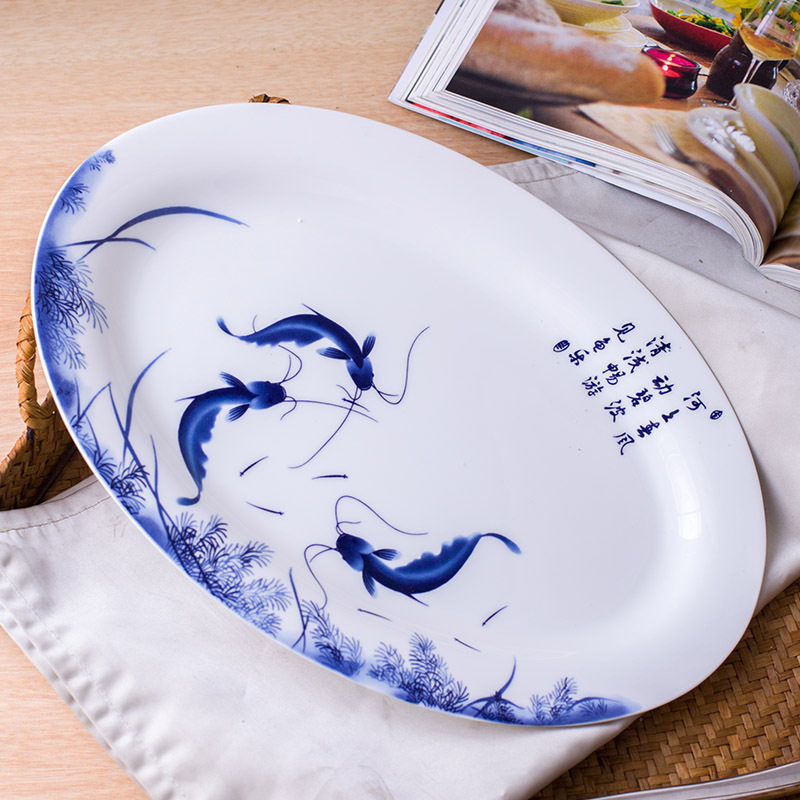 鱼盘家用2025新款景德镇骨瓷椭圆形高级感中式蒸鱼盘子陶瓷餐具,餐饮具,盘,淘宝优惠券,粉丝福利购,淘宝优惠卷