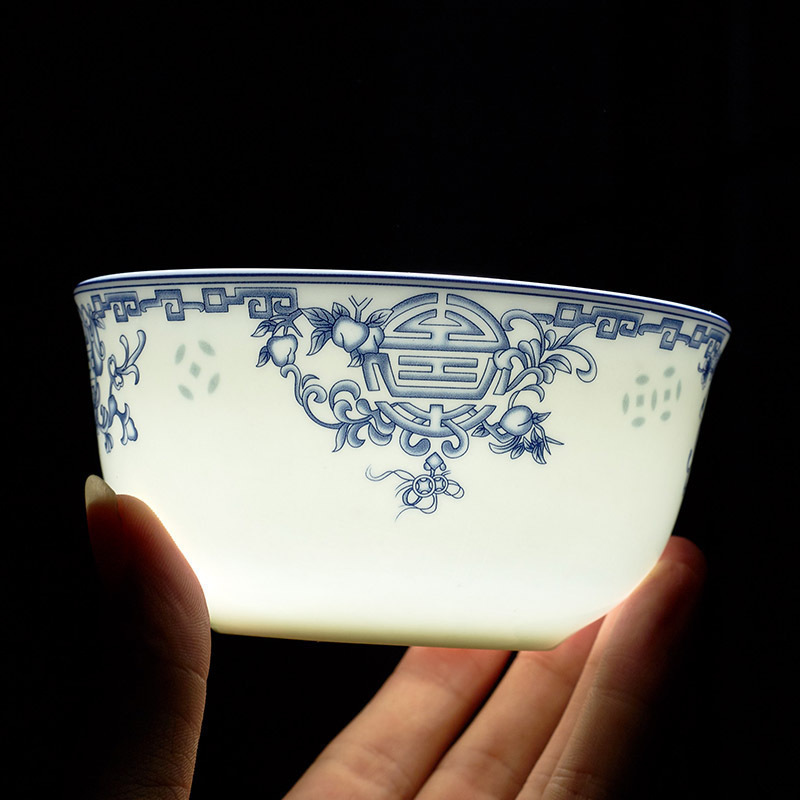 祝寿贺寿骨瓷寿碗吃饭碗景德镇陶瓷碗青花釉中彩饭碗汤碗定制寿碗
