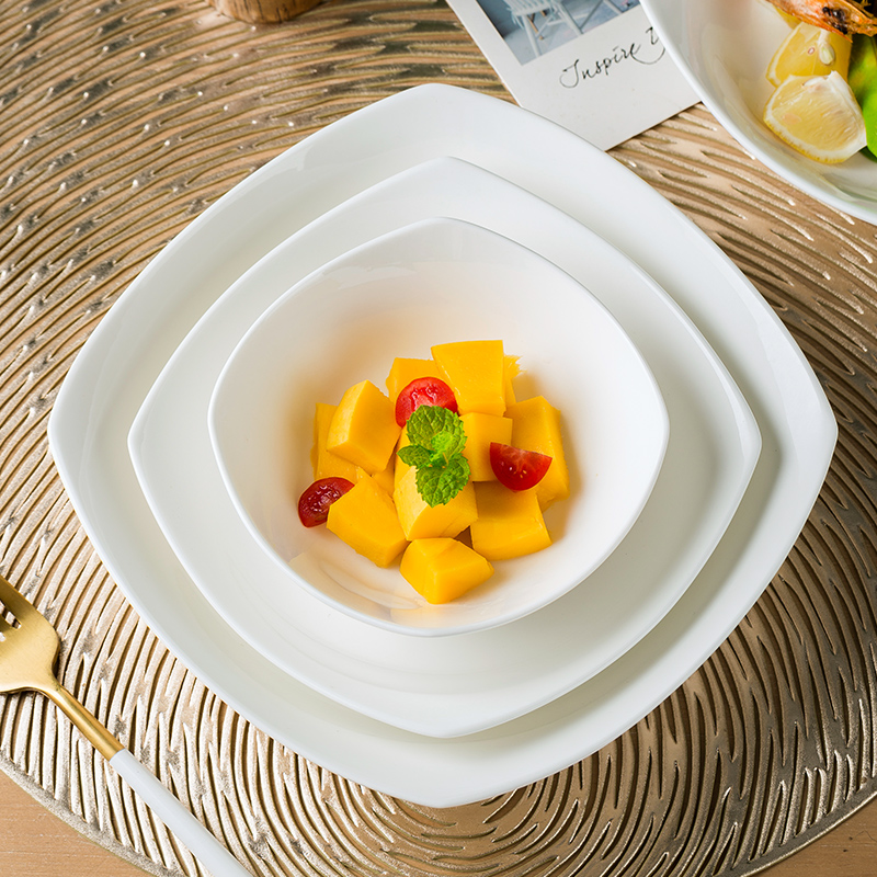 陶瓷盘子菜盘骨瓷四方形纯白