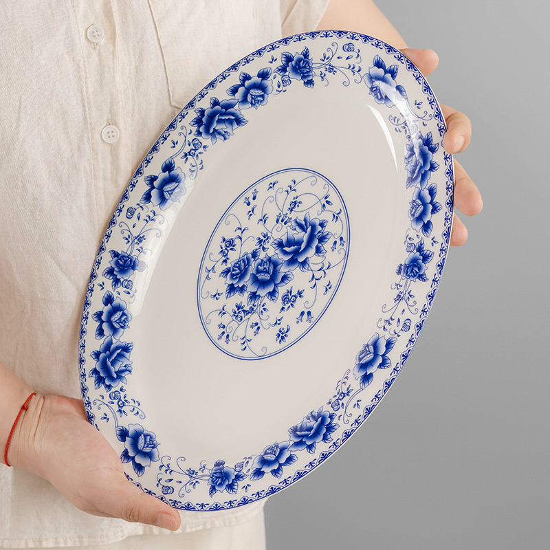 鱼盘陶瓷椭圆形骨瓷12英寸釉中彩