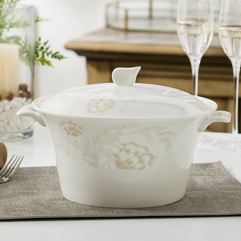 品锅带盖9英寸骨瓷陶瓷