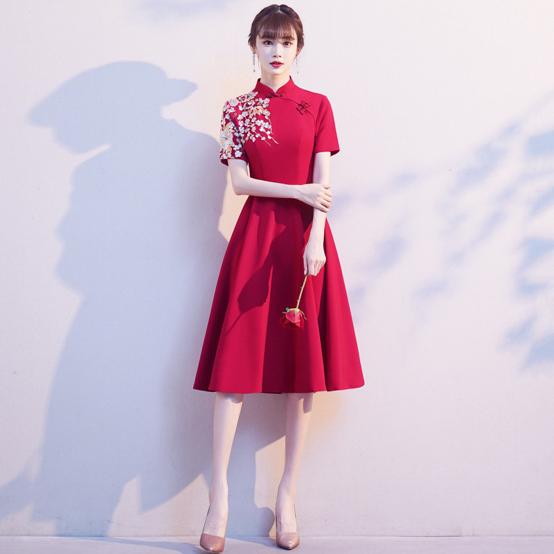 小个子敬酒服旗袍2020新款中式连衣裙平时可穿新娘结婚礼服女孕妇