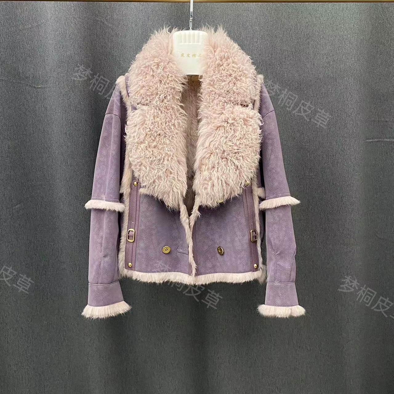 秋冬新款女士短款时尚兔毛皮草外套皮毛一体机车款羊羔毛大毛领,女装/女士精品,皮草,淘宝优惠券,粉丝福利购,淘宝优惠卷