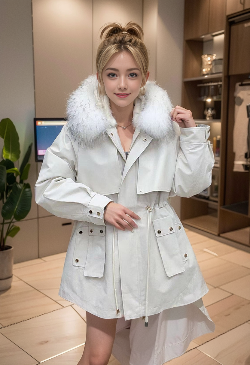 相见大漂亮2023新款派克服女士短款可拆卸兔毛内胆冬季皮草外套