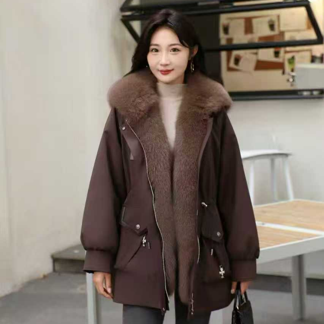 可拆卸内胆派克服女中长款狐狸毛