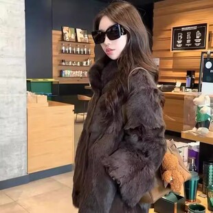 2025新款爆款兔毛皮毛一体外穿皮草外套女中长款宽松时尚大衣秋冬