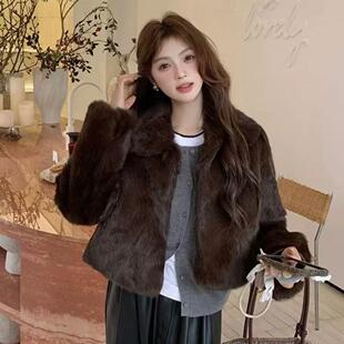 秋冬季老钱风兔毛皮草外套女士短款真毛皮毛一体年轻时尚毛毛外套