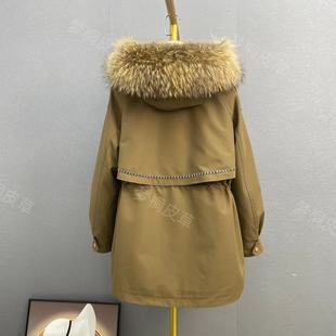 可拆卸獭兔毛内胆皮草外套女装 雾灰河畔小个子女冬季 派克服短款