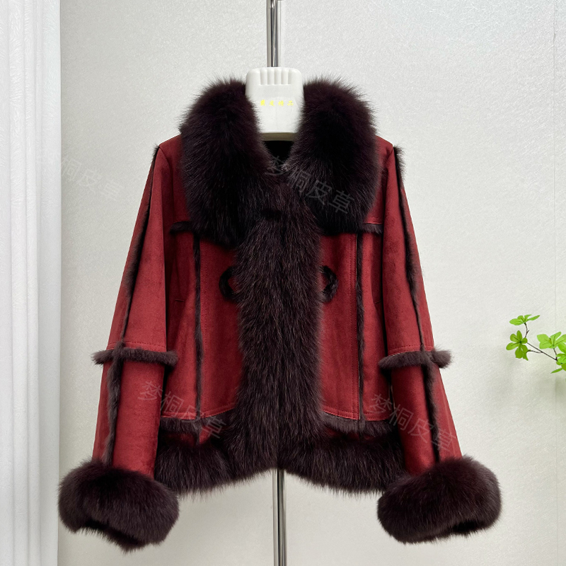 2025新款皮草外套兔毛短款年轻百搭狐狸毛领机车款女皮毛一体外套