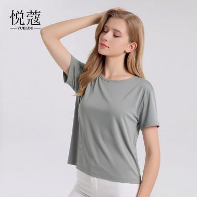 100%桑蚕丝女士宽松短袖T恤夏季
