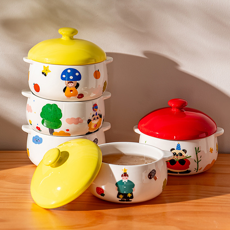 onlycook双耳陶瓷炖盅儿童辅食蒸蛋羹专用碗带盖宝宝辅食汤盅汤碗