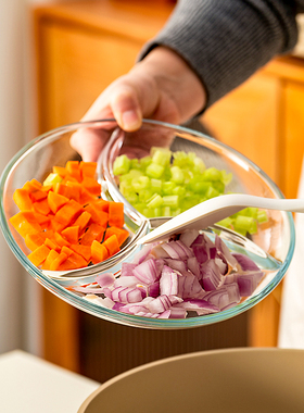 onlycook三分格玻璃盘子早餐儿童分餐盘厨房备菜盘火锅配菜盘餐盘