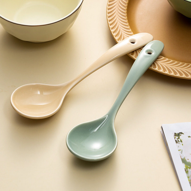 onlycook家用陶瓷汤勺喝汤小勺子汤匙长柄粥勺瓷勺餐具调羹陶瓷勺_虎窝淘