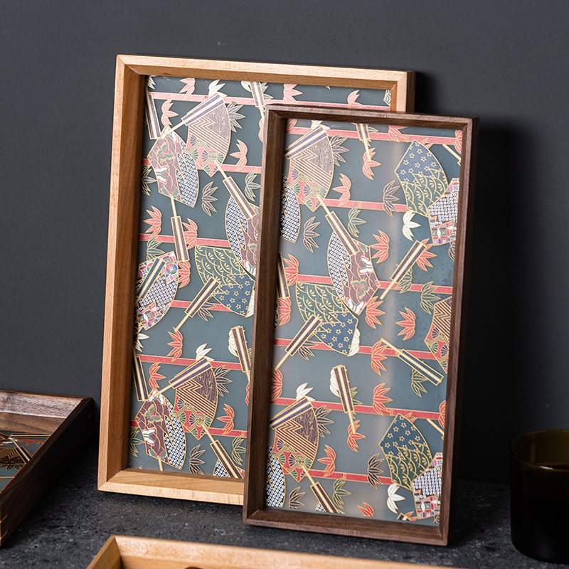 onlycook胡桃木托盘印花复古手工