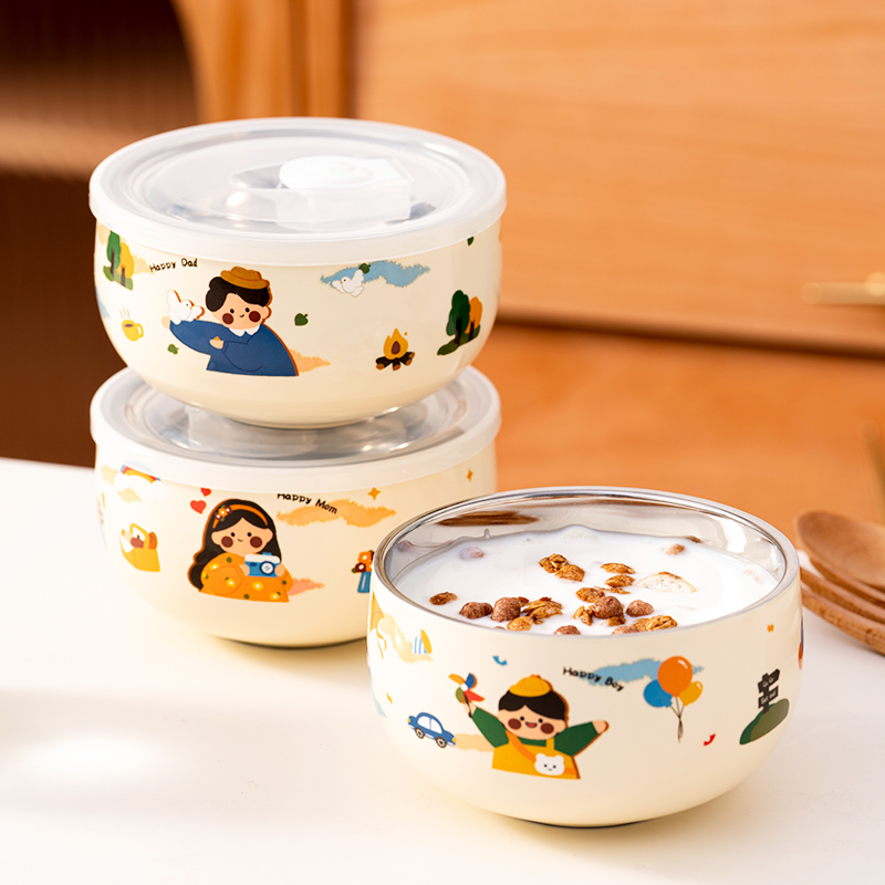 onlycook一家四口可爱亲子碗316L