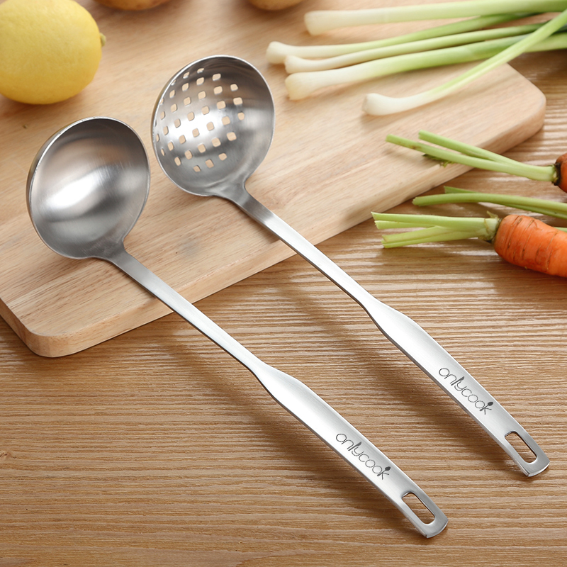 onlycook 家用304不锈钢火锅勺汤勺漏勺套装厨房长柄盛汤勺子挂钩