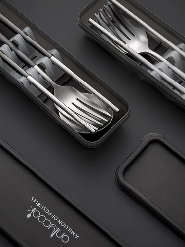 onlycook Портативная посуда, комплект из нержавеющей стали, коробка для хранения для школьников и студентов, палочки для еды, ложка, вилка, 3 предмета