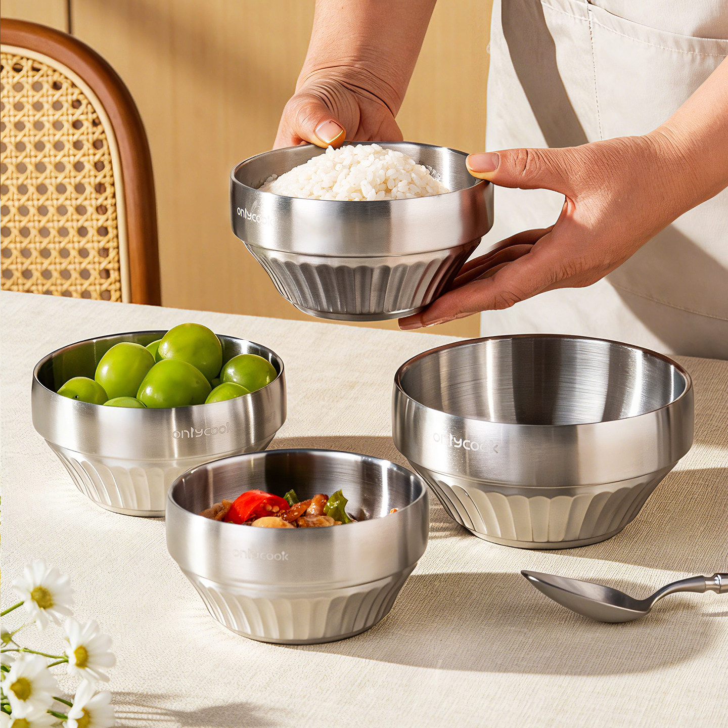 onlycook 304不锈钢小碗双层隔热成人儿童吃饭碗食品级面碗汤碗,餐饮具,碗,淘宝优惠券,粉丝福利购,淘宝优惠卷