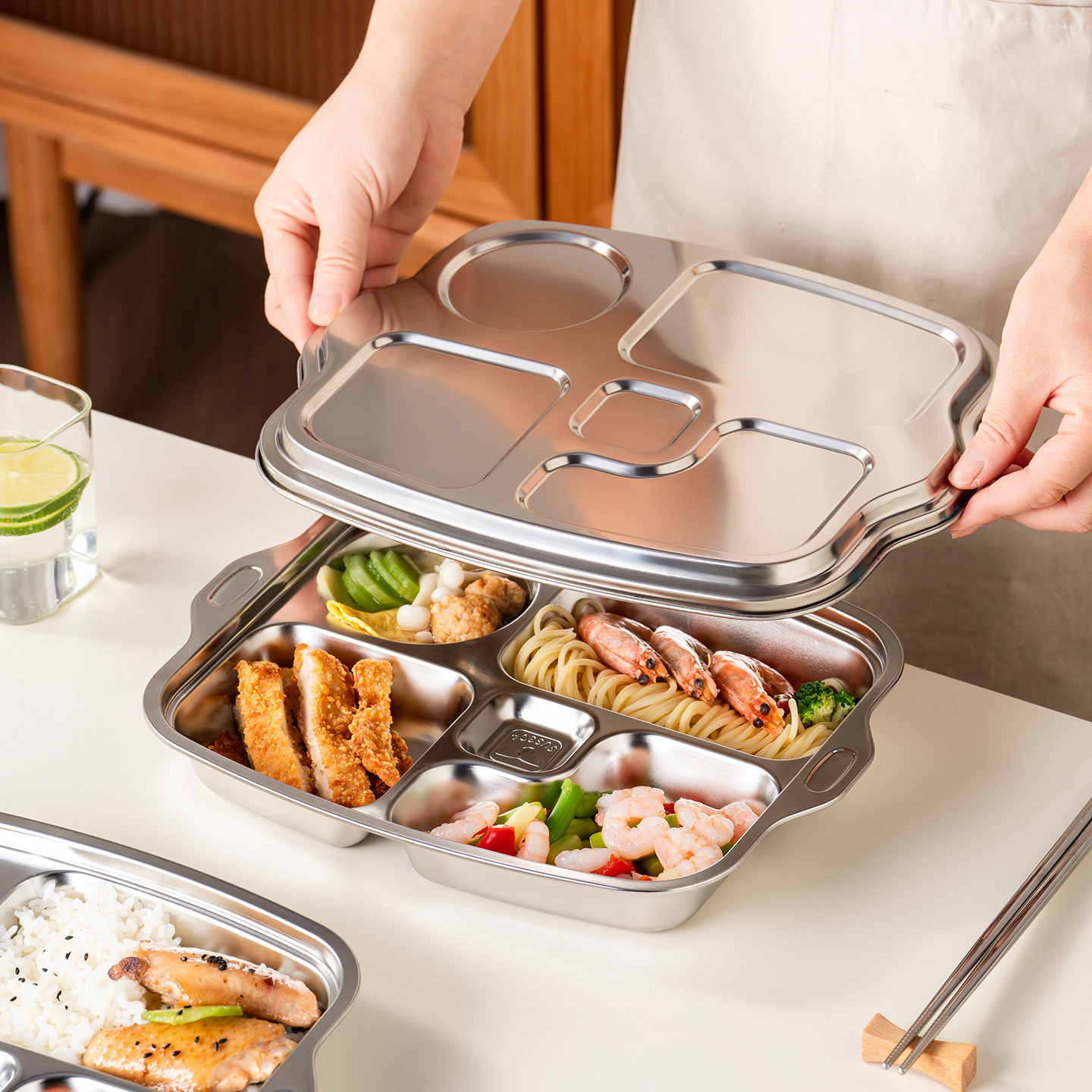 onlycook304不锈钢餐盘分格带盖