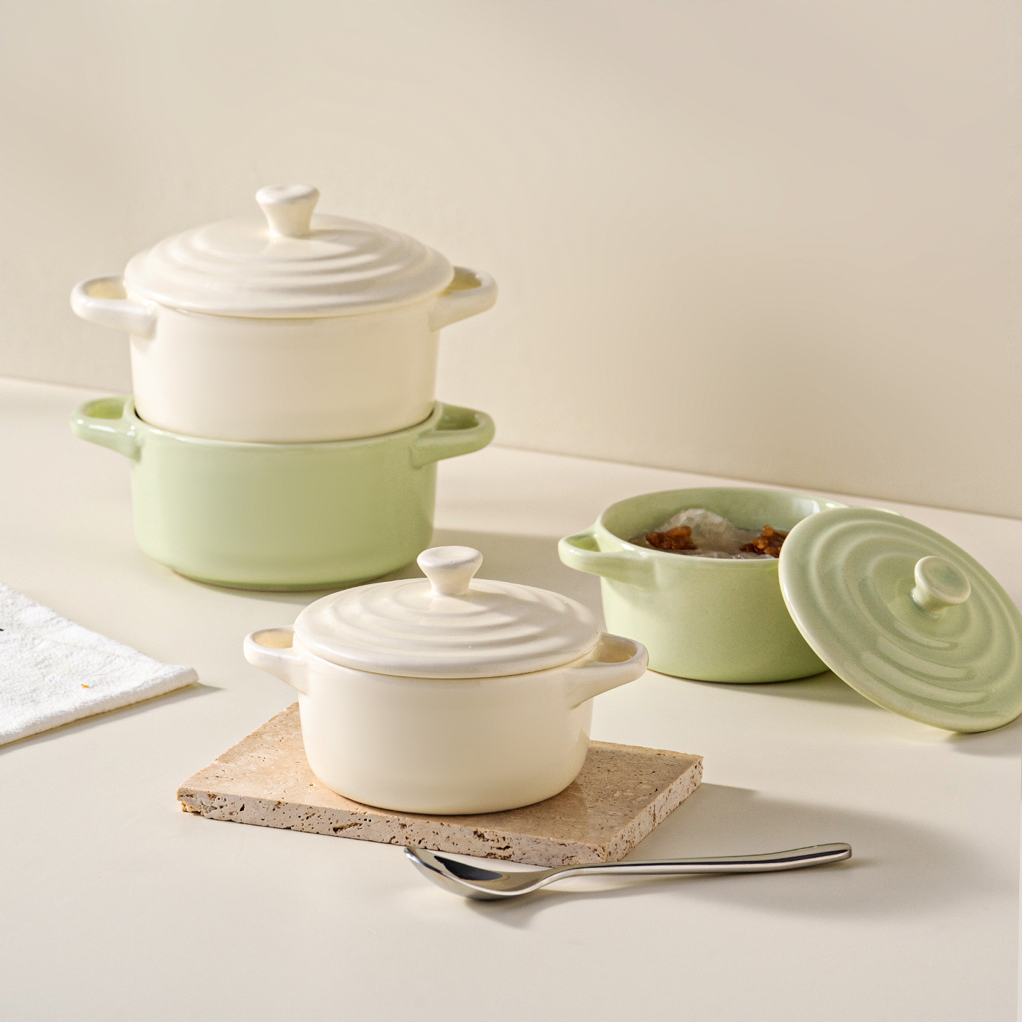 onlycook双耳陶瓷炖盅家用煲汤炖汤带盖隔水小汤盅婴儿辅食蒸蛋碗