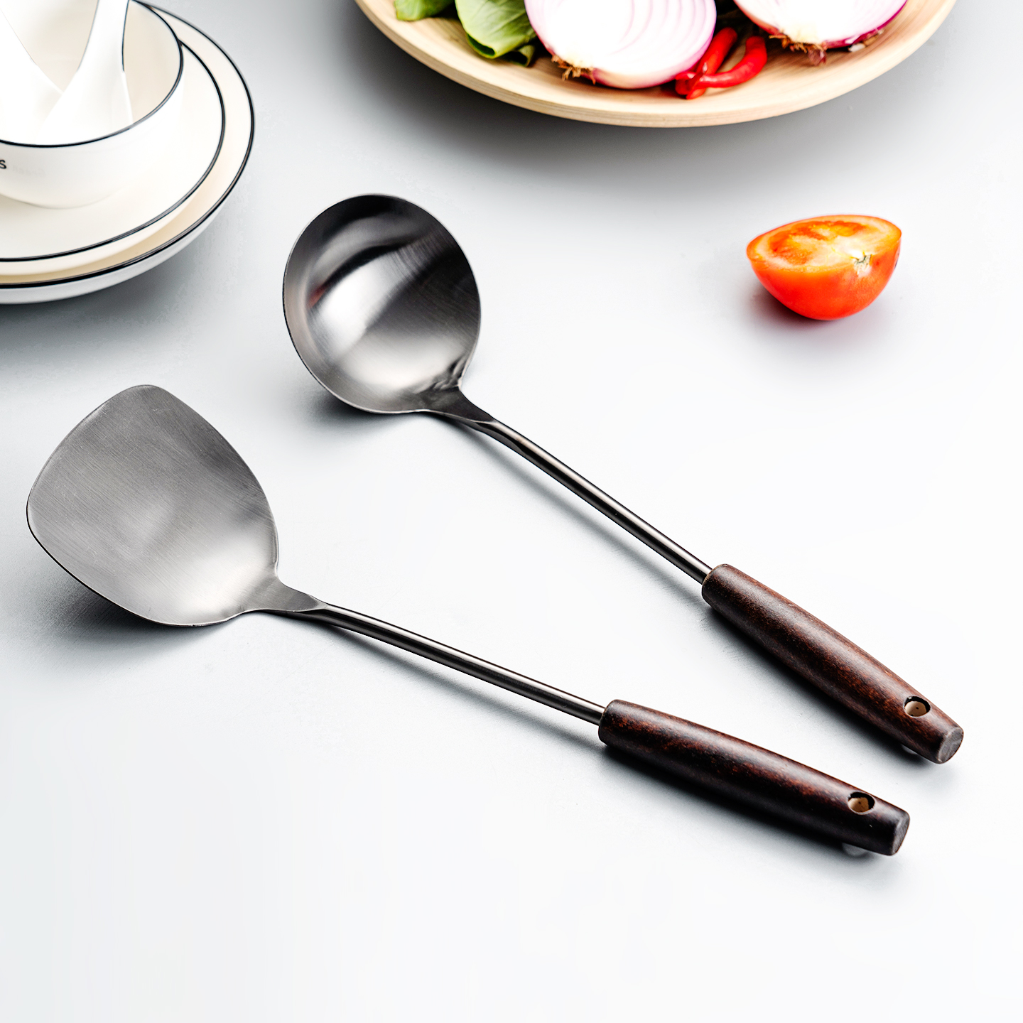 onlycook304不锈钢锅铲木柄