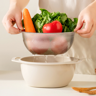 onlycook 双层沥水篮厨房304不锈钢洗菜盆淘米盆滤水篮漏盆洗奶瓶