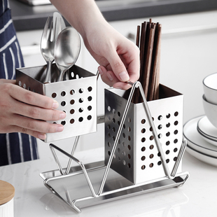 onlycook 厨房双筒筷筒餐具收纳盒筷笼筷架 304不锈钢筷子筒壁挂式
