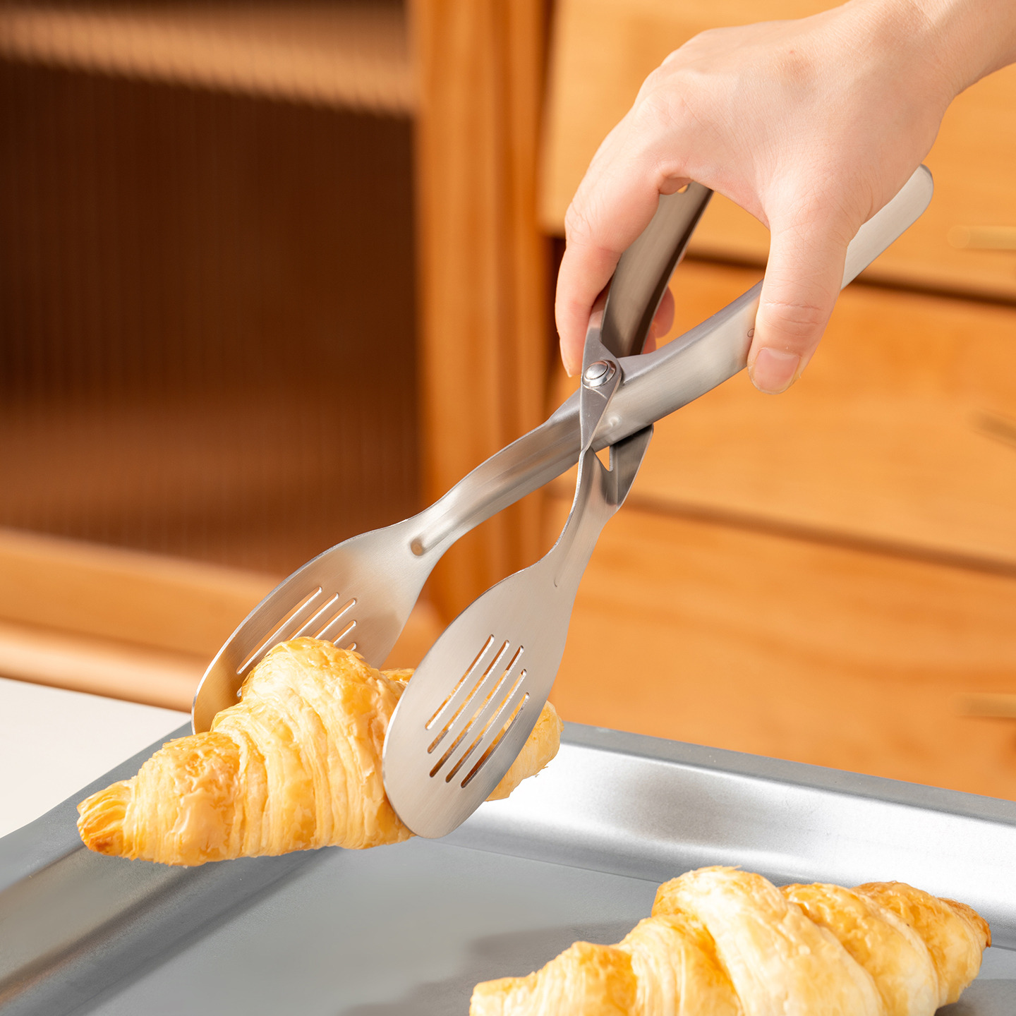 onlycook 304不锈钢食品夹烘焙面包夹包子夹酒店自助餐夹子沙拉夹