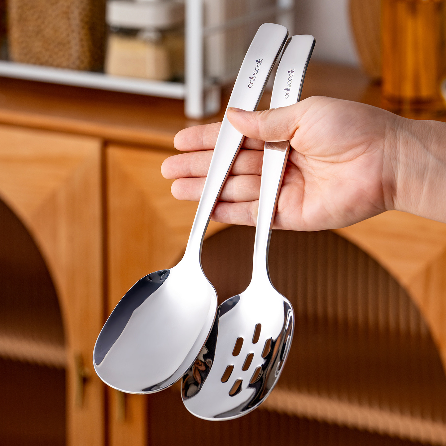 onlycook长柄316L不锈钢分餐勺子