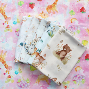 1.6米宽卡通动物系列印花棉绸布料经典百搭人造棉布料夏凉被面料