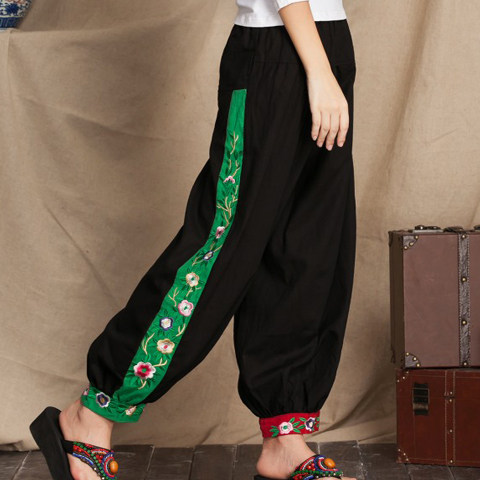 棉麻绣花撞色灯笼裤秋装宽松刺绣复古民族风女裤百搭长裤阔腿裤女,女装/女士精品,休闲裤,淘宝优惠券,粉丝福利购,淘宝优惠卷