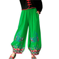 Autumn new Chinese-style ethnic style retro wide-leg pants, thick linen embroidered thigh pants, lantern pants, dance performance women's pants thumbnail 6